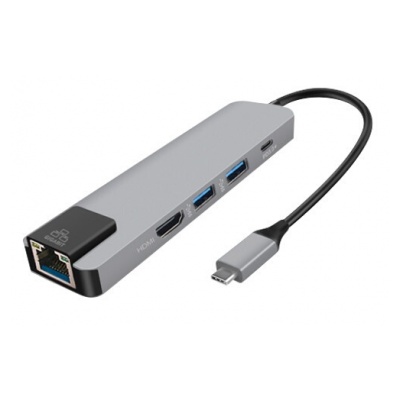 Onearz Mobile Gear Adapt. USB-C vers PD charg.+HDMI 4K+USB3x2+LAN 1GB Silver