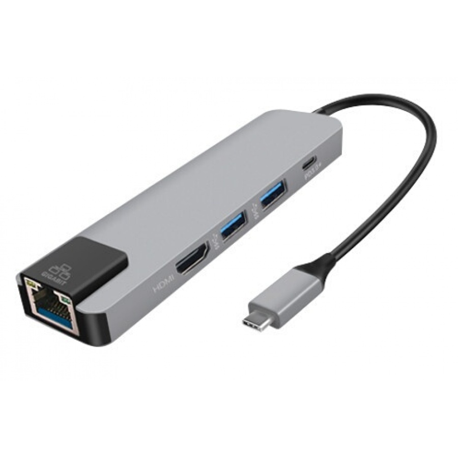 Hub USB Onearz Mobile Gear Adapt. USB-C vers PD charg.+HDMI 4K+USB3x2+LAN  1GB Silver - DARTY Guadeloupe