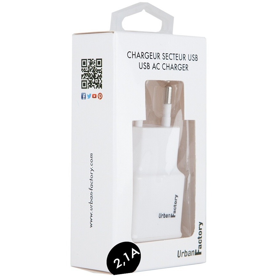 Urban Factory Chargeur secteur 1 port USB 2.1A blanc n°2