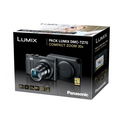 Panasonic Lumix DMC-TZ70 Noir + Etui en cuir + Carte SDHC 8Go