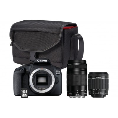 Canon EOS 2000D+EF-S 18-55 IS II+EF 75-300 f/4-5,6 III + Sac + Carte mémoire SD 16 Go