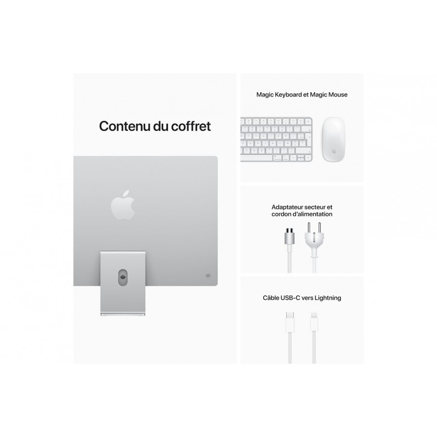 Apple iMac 24" 256 Go SSD 8 Go RAM Puce M1 CPU 8 c?urs GPU 7 c?urs Argent Nouveau n°9