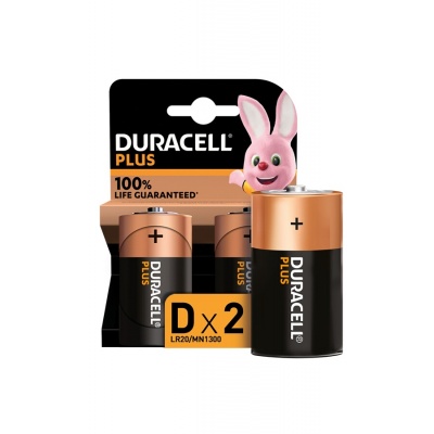 Duracell Pack de 2 piles alcalines D Duracell Plus, 1.5V LR20