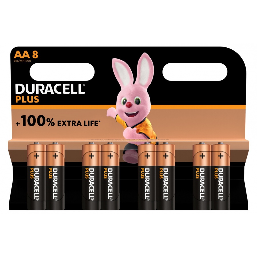 Duracell Pack de 8 piles alcalines AA Duracell Plus, 1,5V LR06 n°1