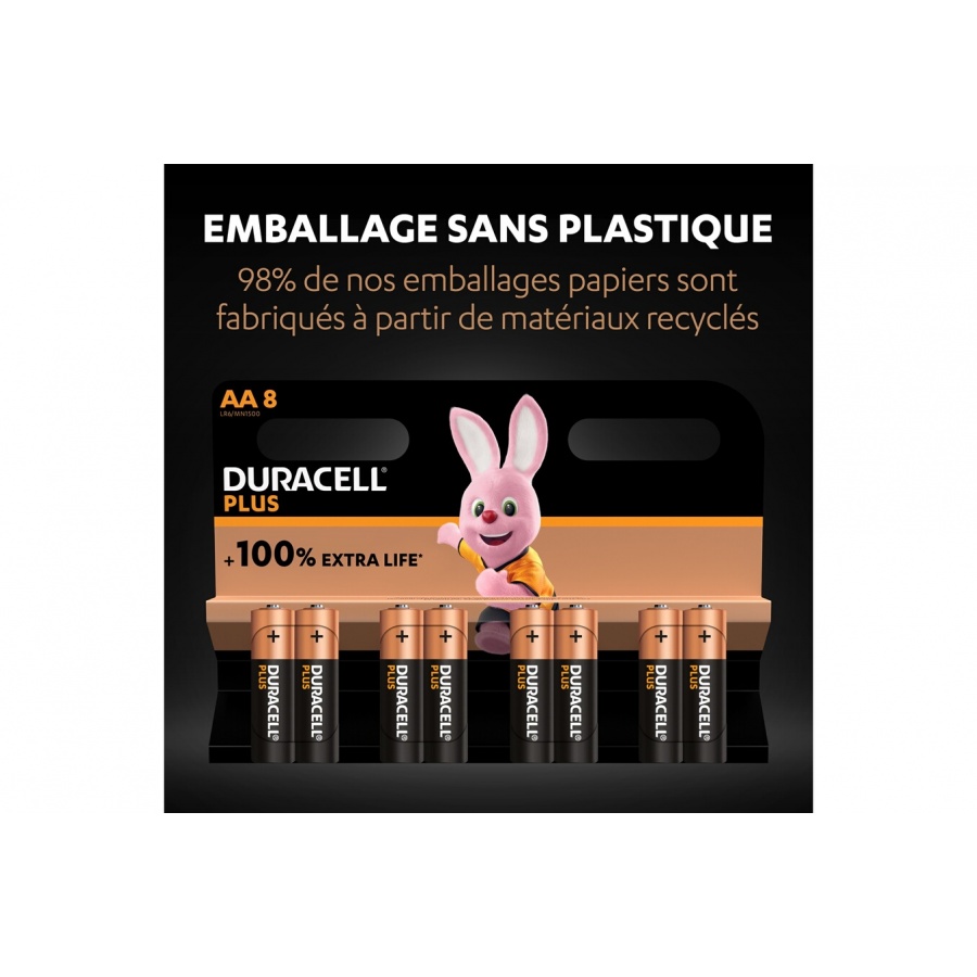 Duracell Pack de 8 piles alcalines AA Duracell Plus, 1,5V LR06 n°6