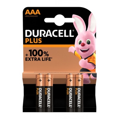 Duracell Pack de 4 piles alcalines AAA Duracell Plus, 1.5V LR03