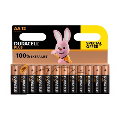 Duracell Pack de 12 piles alcalines AA Duracell Plus, 1,5V LR06