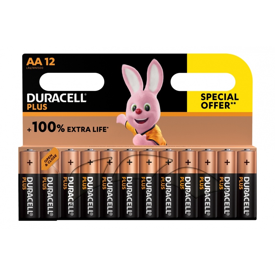 Duracell Pack de 12 piles alcalines AA Duracell Plus, 1,5V LR06 n°1