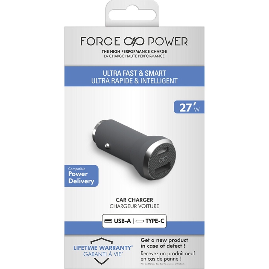Force Power Chargeur allume cigare Power Delivery 2 USB A + C 37W Gris n°4