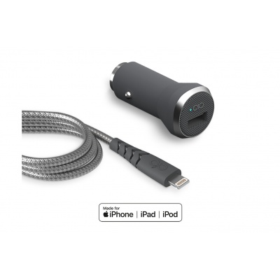 Force Power Chargeur allume cigare + Câble Lightning MFI Renforcé 1.2m