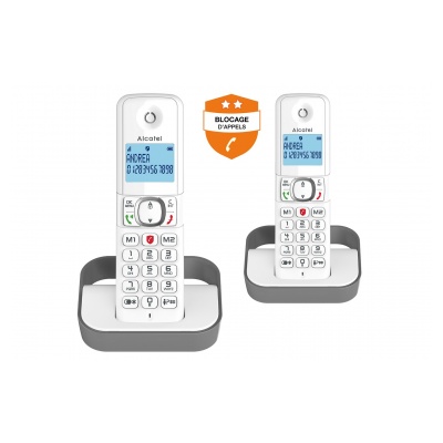 Alcatel Pack Duo F 860 Duo avec fonction blocage des appels publicitaires blanc gris