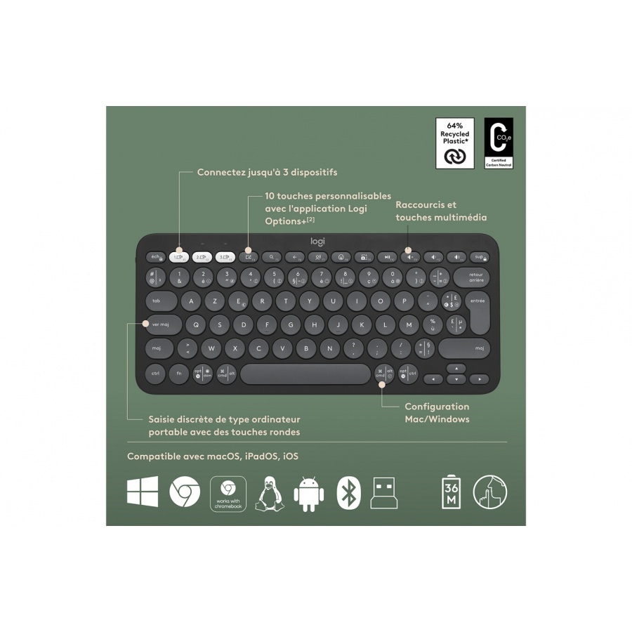 Logitech Pebble 2 Combo, clavier et souris sans fil, discrets et portables - Graphite n°6