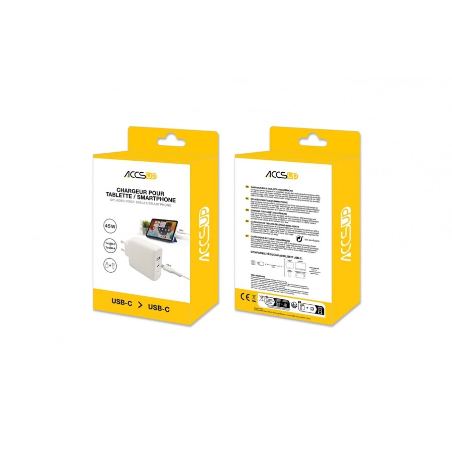 Accsup Chargeur secteur + Cable USB-C 1M Blanc n°6