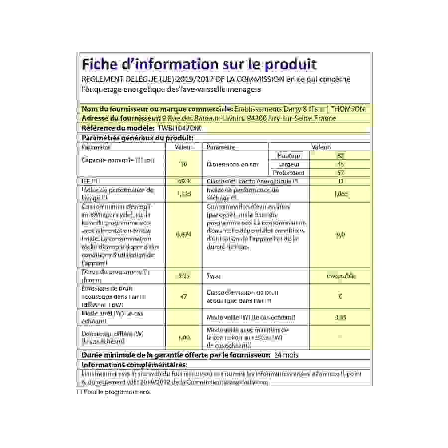 Thomson TWBI1047DIX - ENCASTRABLE 60CM n°9