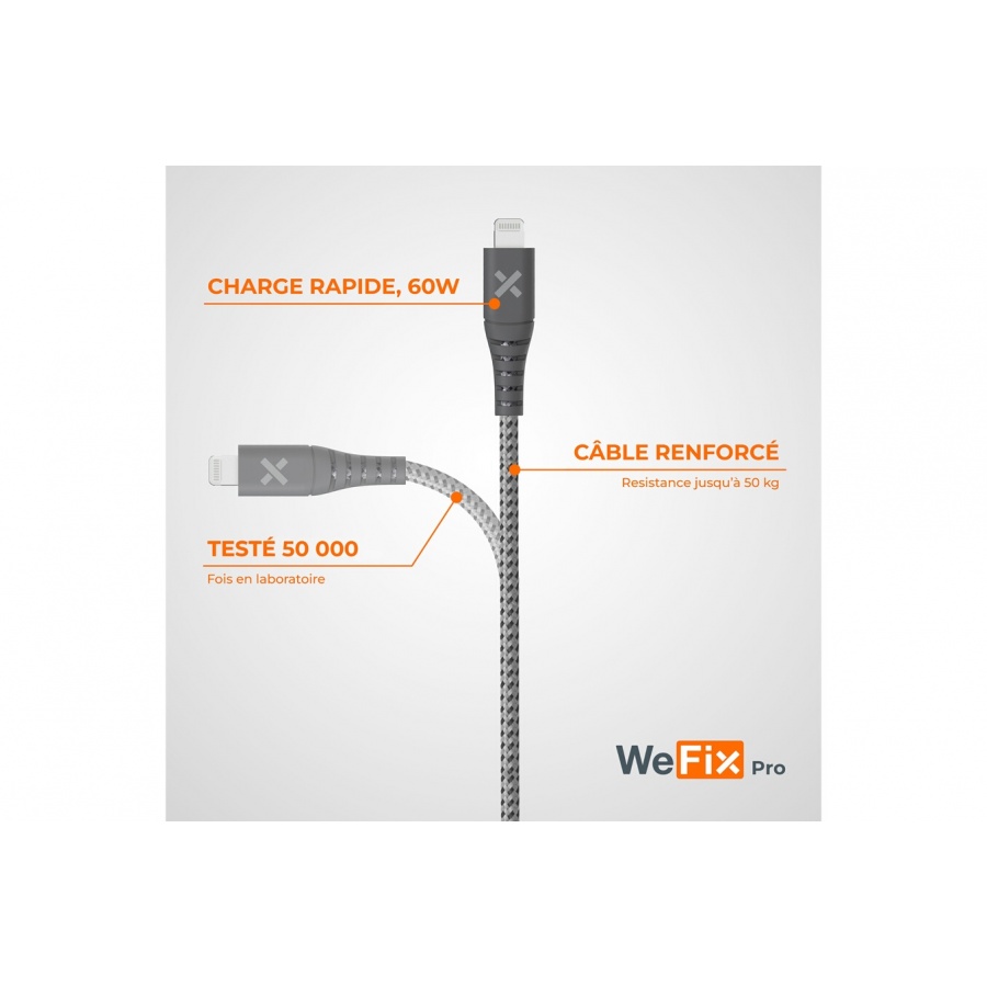 Wefix Pro Cable Renforce Lightning >USBC 2 metres n°4