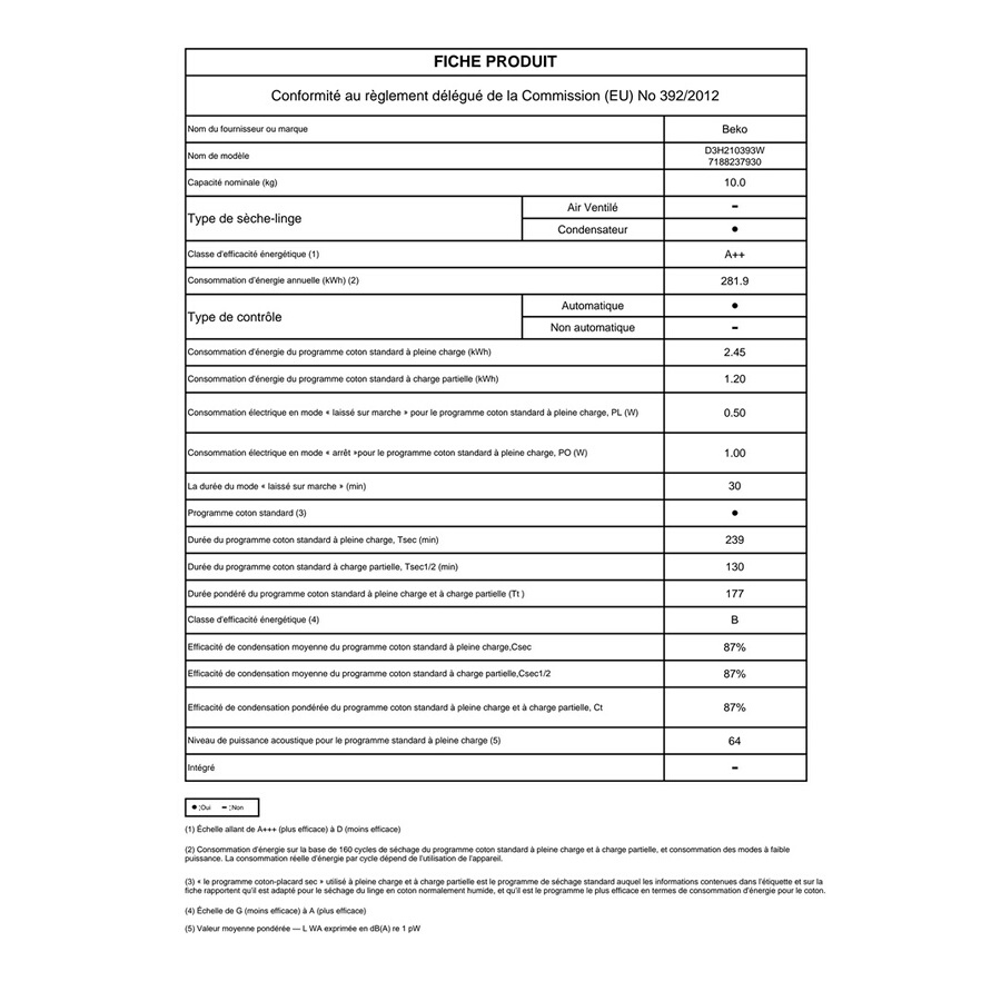 BEKO D3H210393W n°9