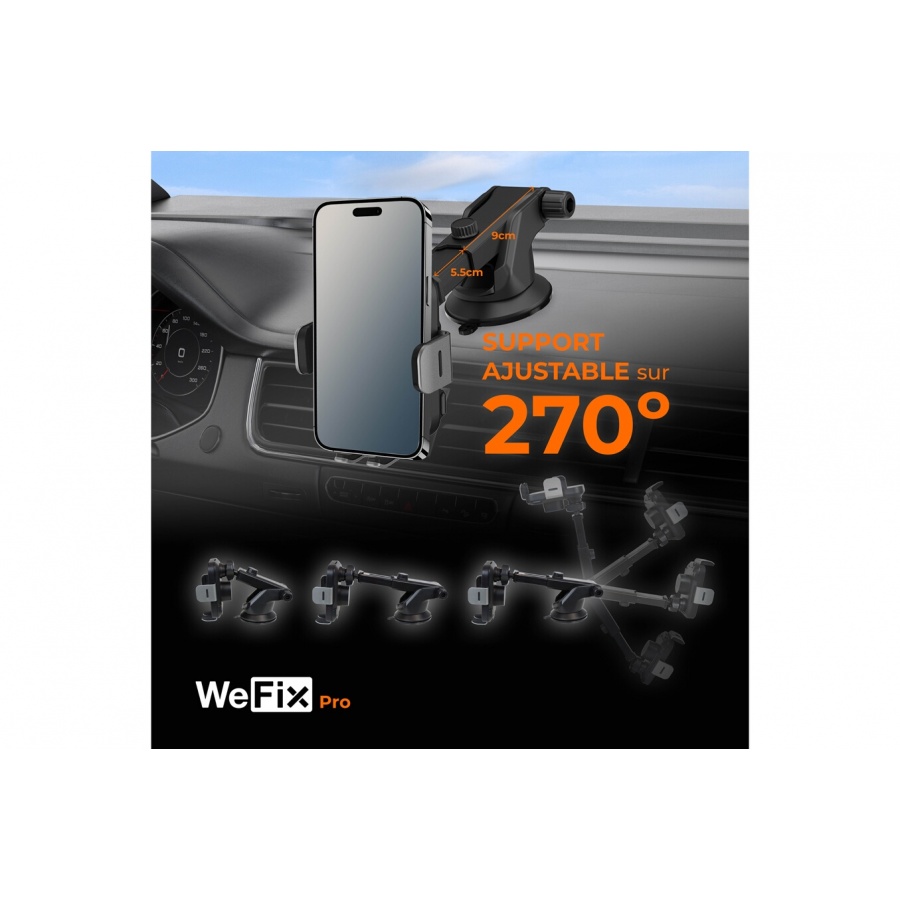 Wefix Pro Support Voiture avec charge a induction 15W 3en1 + Cable Noir n°7