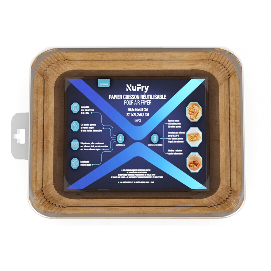 Nufry MOULES PAPIER CUISSON AIR FRYER -150 PCS MODELE PAPERPACK