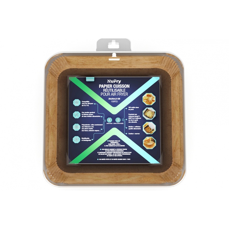Nufry MOULES PAPIER CUISSON POUR AIR FRYER - 100 PCS MODELE PAPERSQUARE