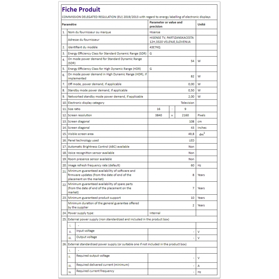 HISENSE 43E7KQ n°1