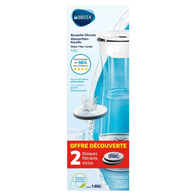 BRITA BOUTEILLE FILTRANTE BLANC/GRAPHITE - 2 MICRODISCS FILTRANTS INCLUS