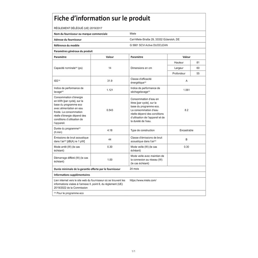 Miele Lave-vaisselle tout integrable (bandeau invisible) 60 cm n°2