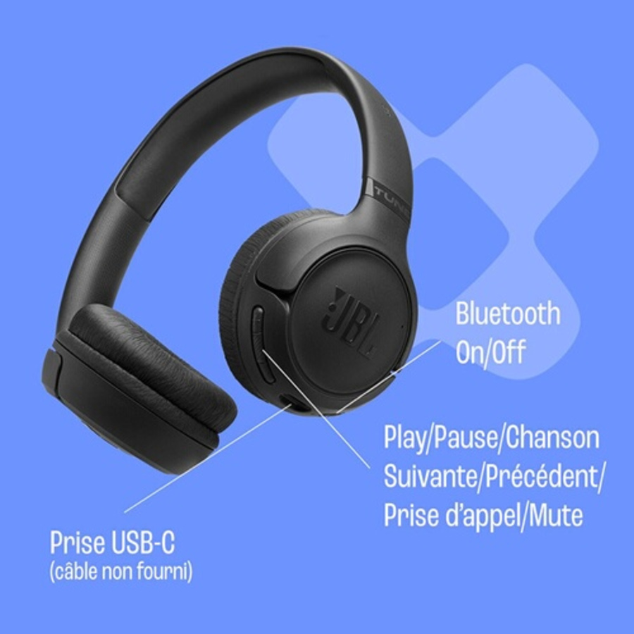 Jbl Tune 535BT Noir, supra-auriculaire Bluetooth sans fil et son JBL Pure Bass n°8