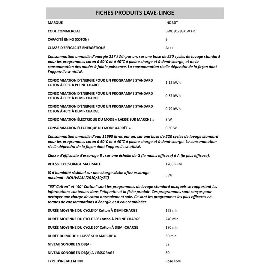 Indesit BWE91283XWFR.1 n°3